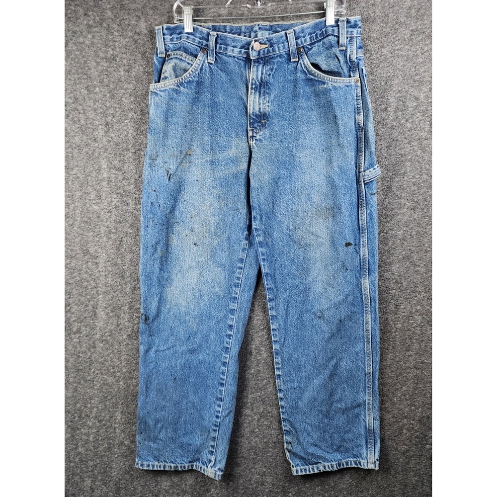 Dickies Jeans Mens 34x30 Carpenter Blue Denim Utility Workwear Paint Stained